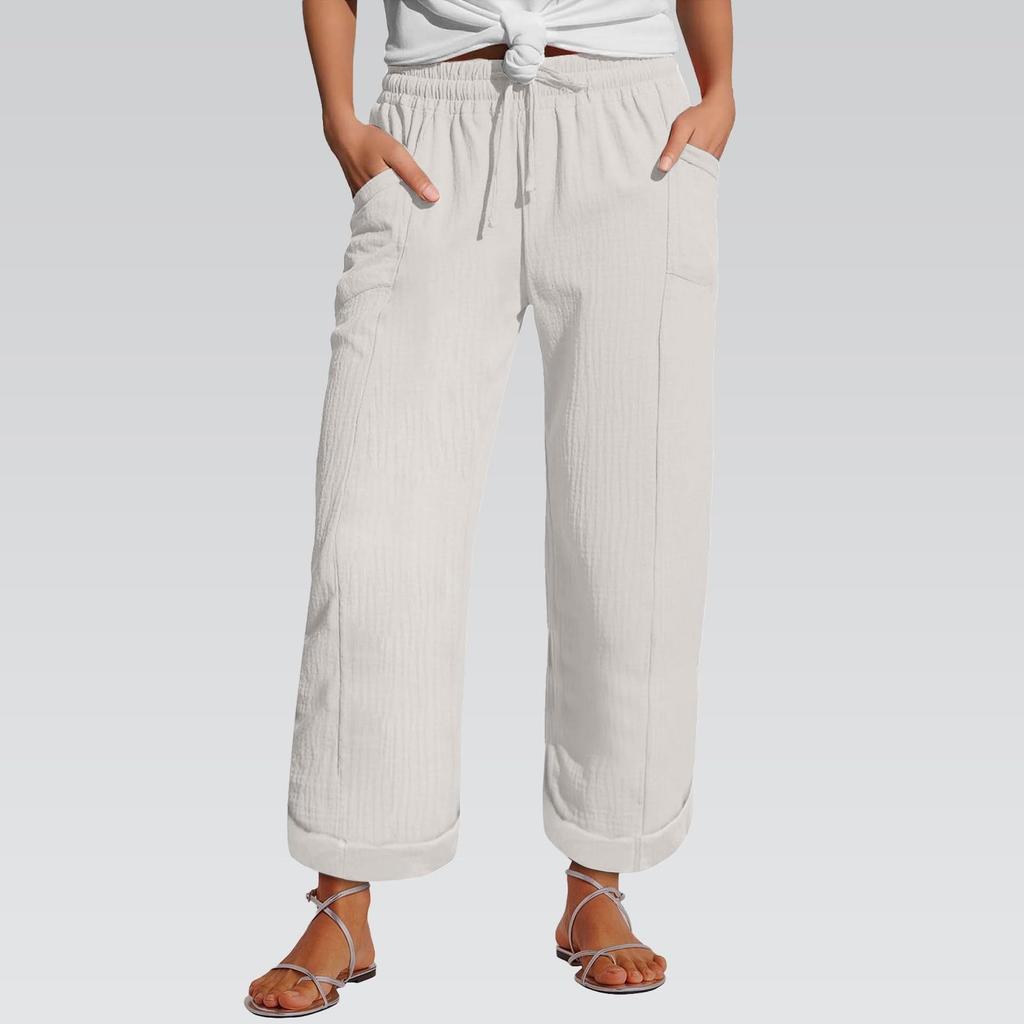 Women's Pants Fashion Casual Pants Solid Color Drawstring High Waist Pants With Pockets