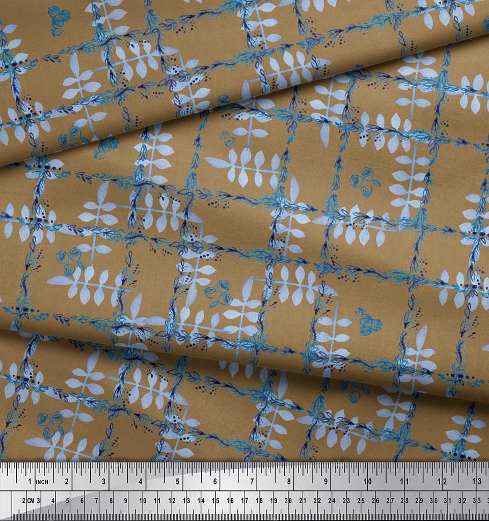 Soimoi Black Japan Crepe Satin Fabric Leaves & Floral Check Print Fabric by the metre 42 Inch