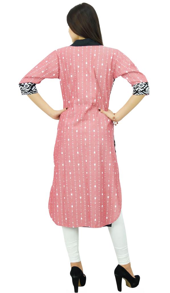 Bimba Women Chic Style Top Tunic Boho Bohemian Placket Blouse Kurti Kurta