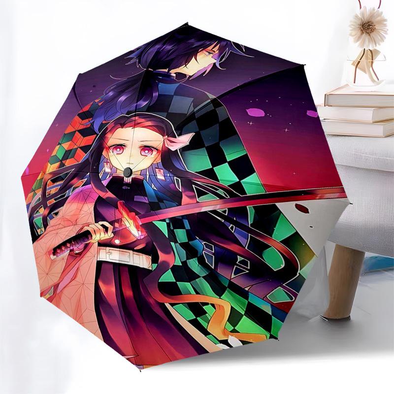 1pc Outdoor Umbrella with Demon Slayer Design - Automatic Opening/Closing, Portable 3-Fold Design, 8-Bone Iron Frame - Perfect Gift for Fans, Tra