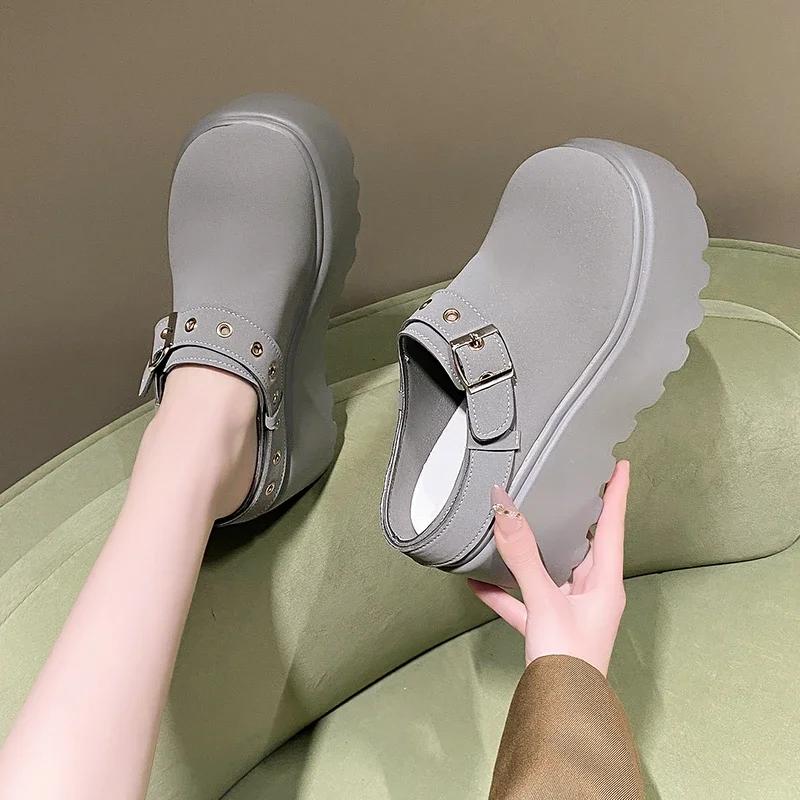 Модные женские шлепанцы-паки 8 см, платформа, балетки, бостонские клоги, сандалии, весенняя мода, уличные слипоны, пляжные сандалии, повседневная спортивная обувь