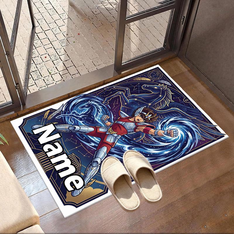 Custom Name Personalized Saint Seiya Print Carpet, Versatile Home Decor Rug, for Playroom, Apartment, Balcony, Entryway, Hallway Gift