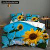 Yellow Sunflower King Queen Bedding Set Blossom Flowers Duvet Cover Blue Butterfly Floral Quilt Cover Polyester Comforter Cover