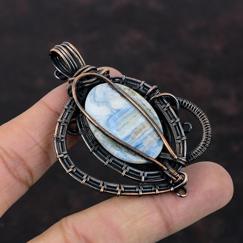 Голубой шеелитовый кулон, обернутый медной проволокой, подвеска с драгоценным камнем, очень красивая подвеска из медной проволоки для подарков, женская подвеска ручной работы