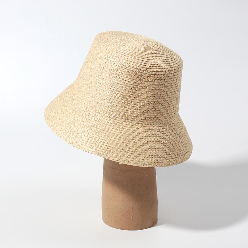European and American new flat top bucket hat imitation raffia sun hat women's sun hat foldable straw hat