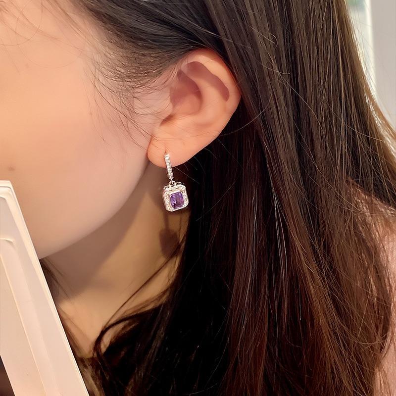 Huikai Jewelry Трансграничный 2025 Новый Натуральный Кристалл Серьга-гвоздик S925 Стерлинговое Серебро Серьги Квадратные Премиум Серьги Женские