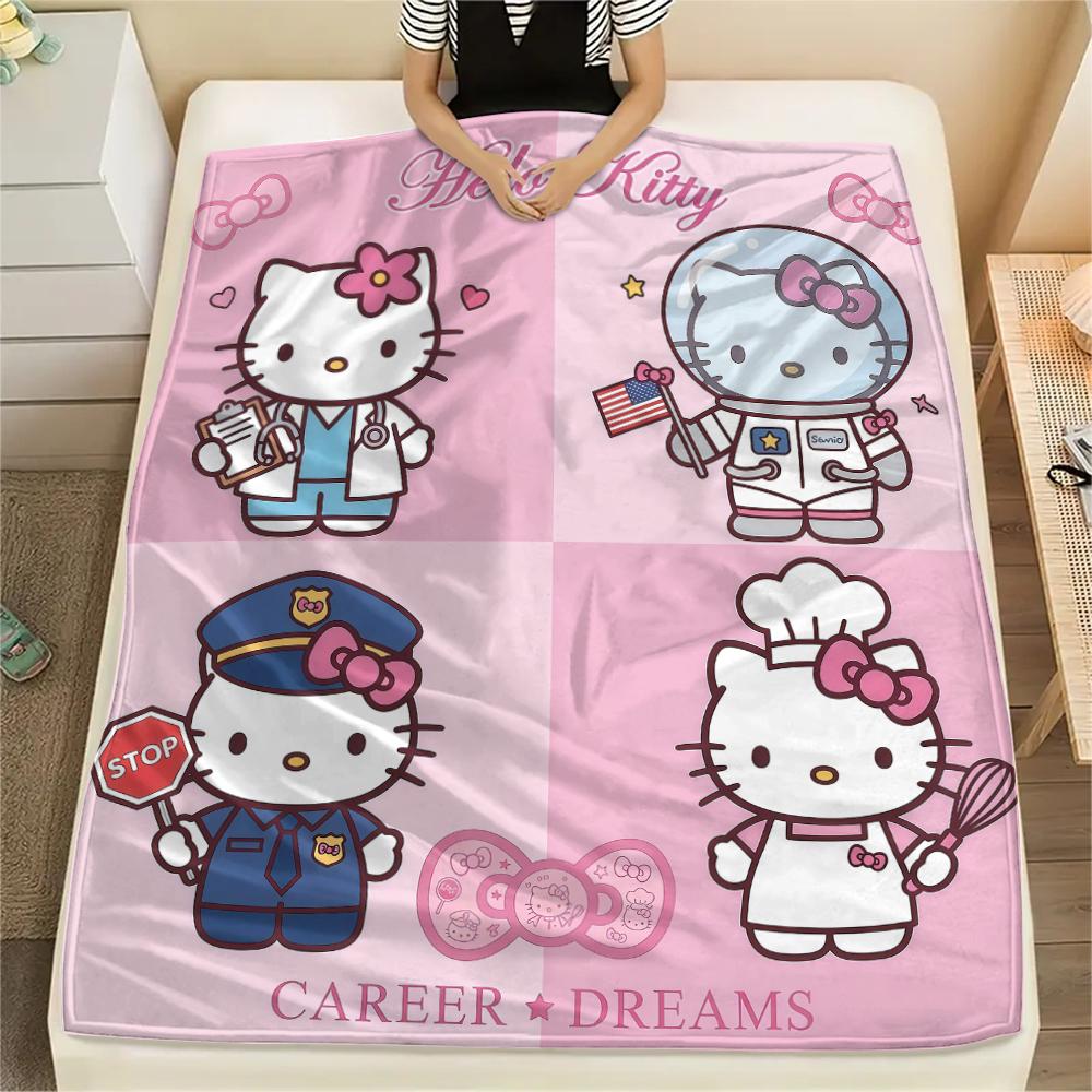 1 шт. Фланелевое одеяло с милым принтом Hello Kitty, Высокое качество, Для всех сезонов, Декор для дома, Тепло и уют, Идеально для рождественских подарков