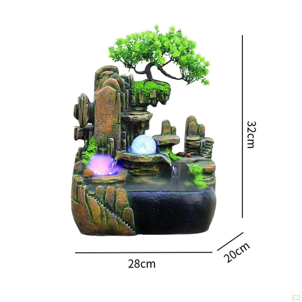 Indoor Water Fountain with Colorful Light Pump, Landscape Crafts Desk Decoration for