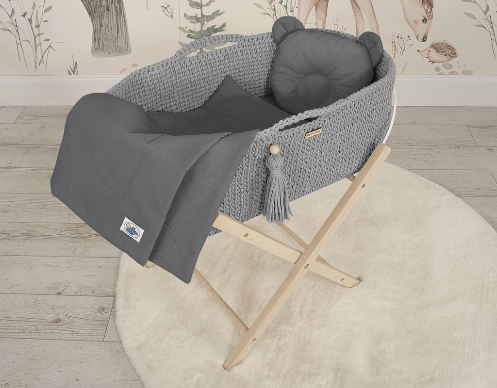 Handmade BOHO Cotton Moses Basket with Mattress - Dark Gray