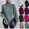 Autumn and Winter New High Neck Knit Sweater In the Long Shoulder Sleeve High Lapel Open Fork Soft and Comfortable Women's Clothing