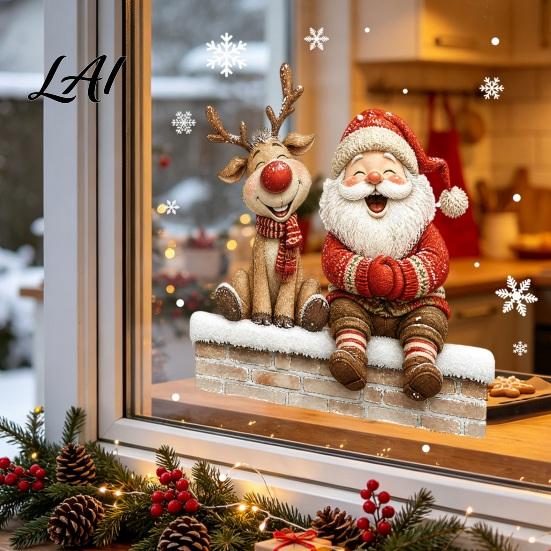 Waterproof PVC Window Film Christmas Cling Reindeer Decals and Santa Claus Static Seasonal Store Display