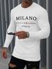 Men's 100% Pure Polyester Comfortable Sports Casual Loose Fit Plus Size MILANO ITALIY Printed Round Neck Long Sleeved T-shirt Top