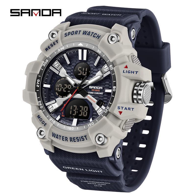 SANDA Youth Waterproof Sports Watch - Cool Trendy Multi-functional Dual Display in Black Technology Design