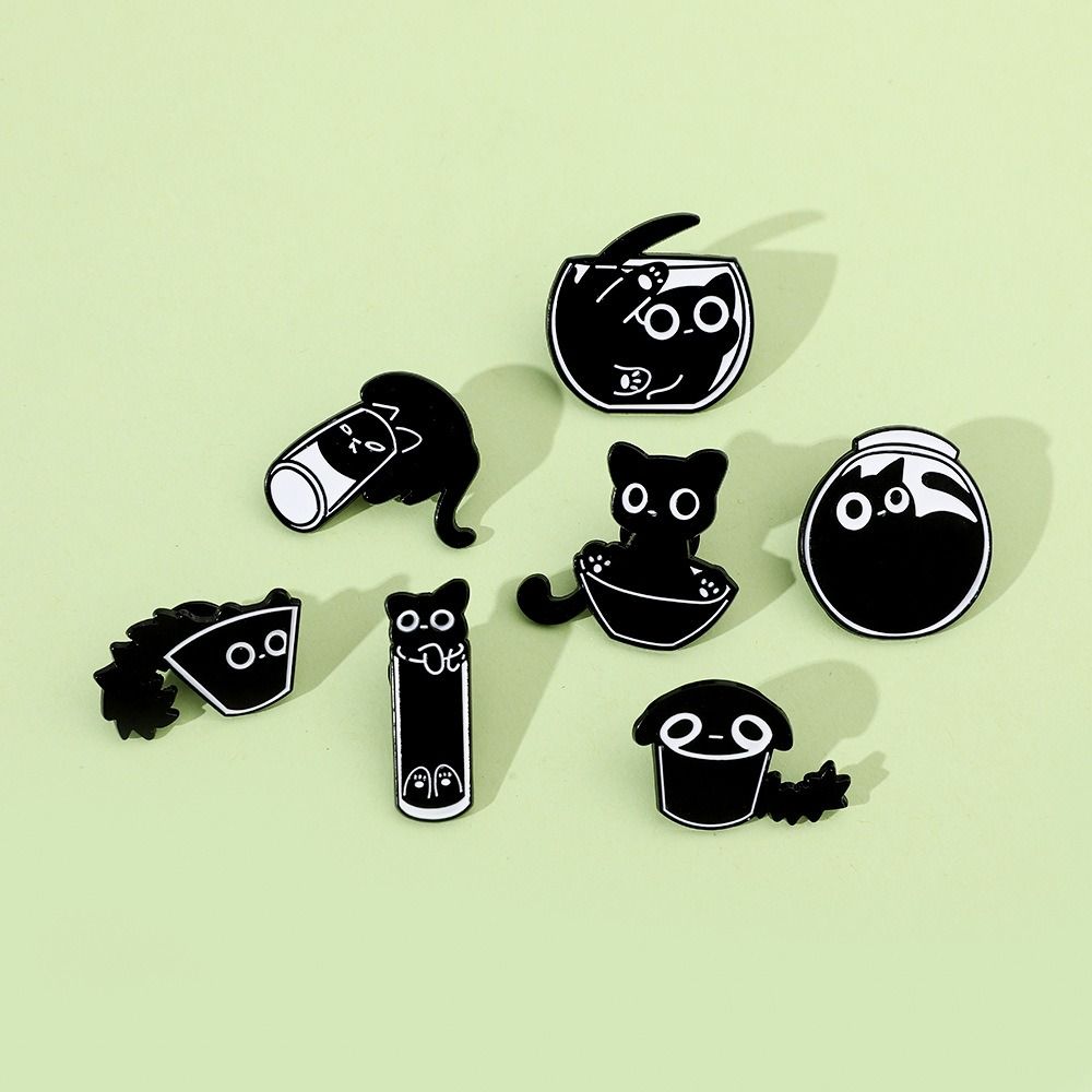 Броши Чашка Черный Котенок Аквариум Кот Металлический Значок Брошь Серии Кот Эмалевый Пин Черный Кот Джинсы