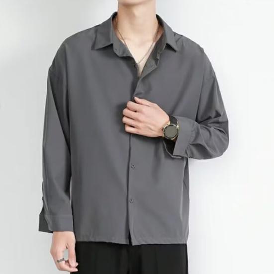 Men Summer Shirt Turn-down Collar Single-breasted Loose Short Sleeve Solid Color Buttons Soft Breathable Men Casual Top