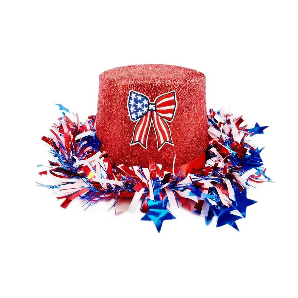 Patriotic Women s Fourth of July Sequin Top Hat with Stars and Stripes - Red White and Blue Party Accessory for Independence