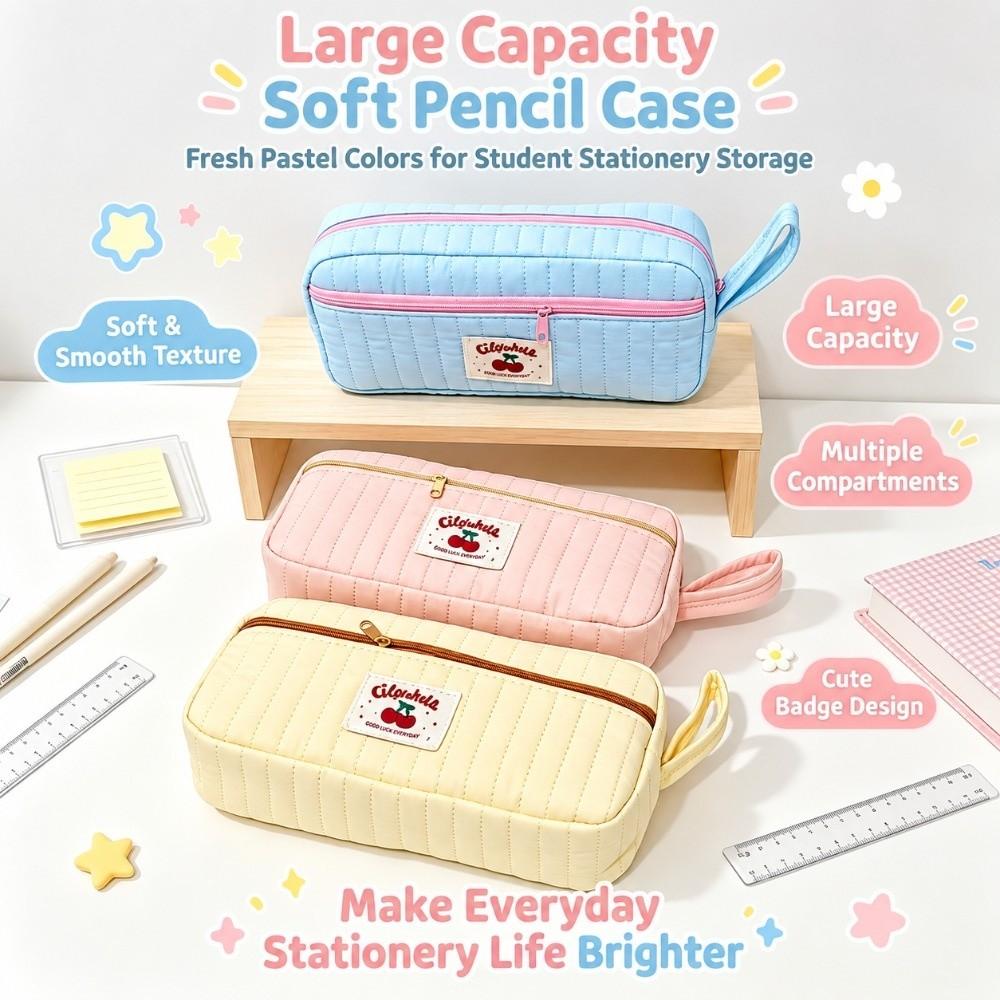 Soft Quilted Pencil Case Large Capacity Pencil Pouch New Pen Bag Office Supplies