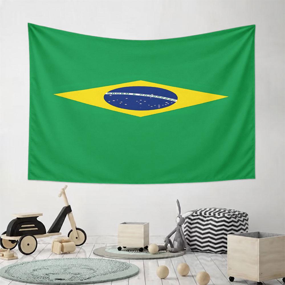 Brazil Flag Design with Green Background Pattern Wall Hanging Tapestry Decorative Tapestry Home Decor for Bedroom and Living Room