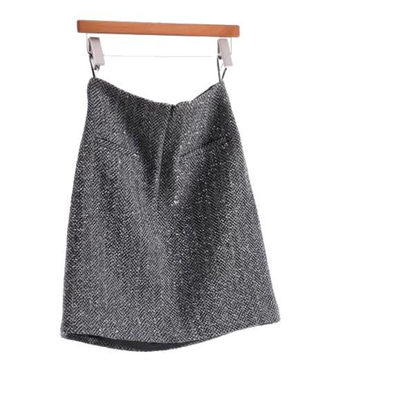 Ready Stock: New Year's Wool Blend Tweed Sequin Slimming Short Skirt