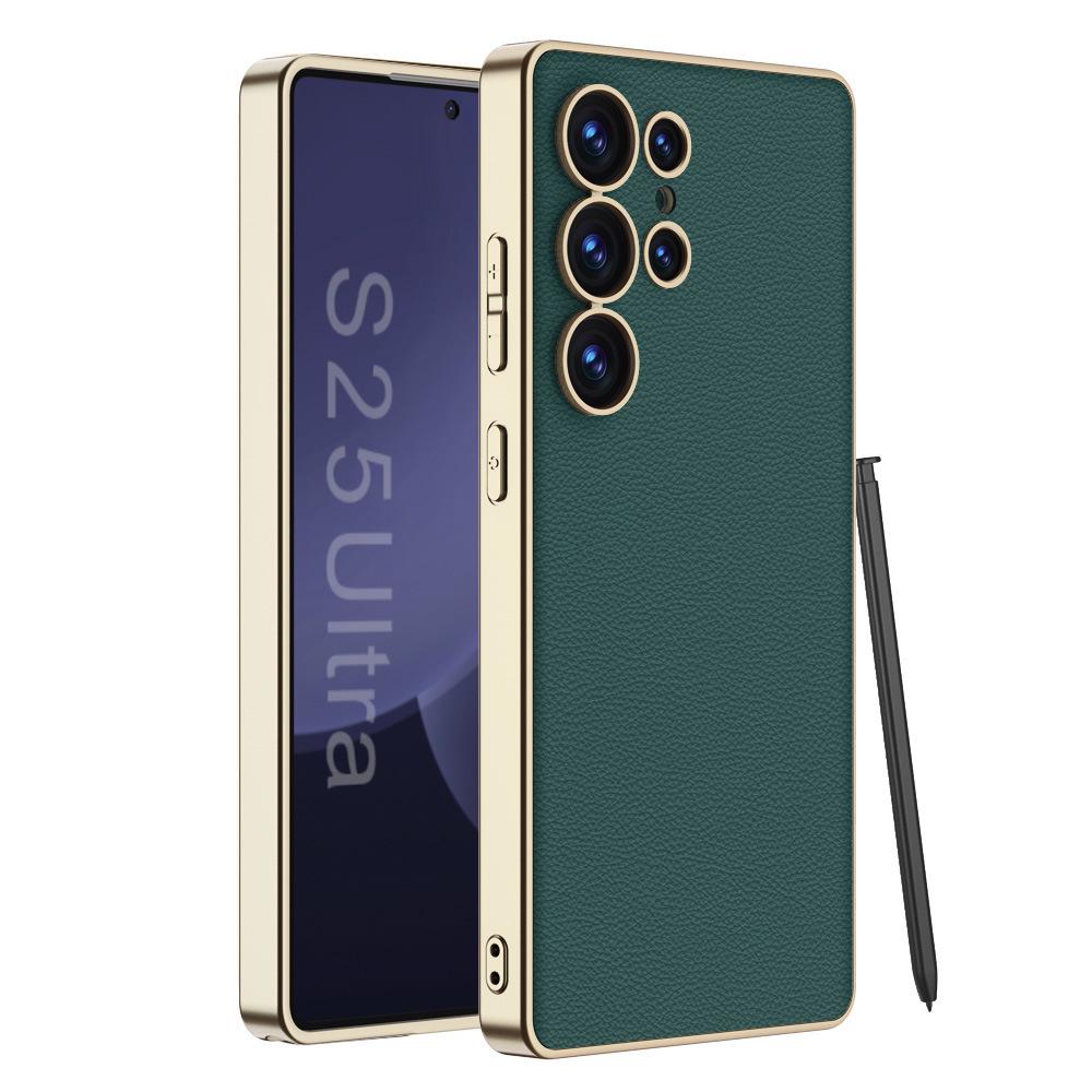 Электроплакированный кожаный чехол для телефона Samsung S25 Ultra с защитой от падений и защитой объектива