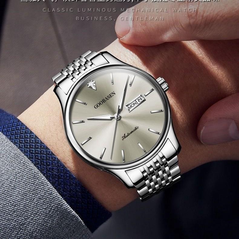 Мужские полностью автоматические светящиеся механические часы - Водонепроницаемые, Модные, Дизайн с полым корпусом и двойным календарем.