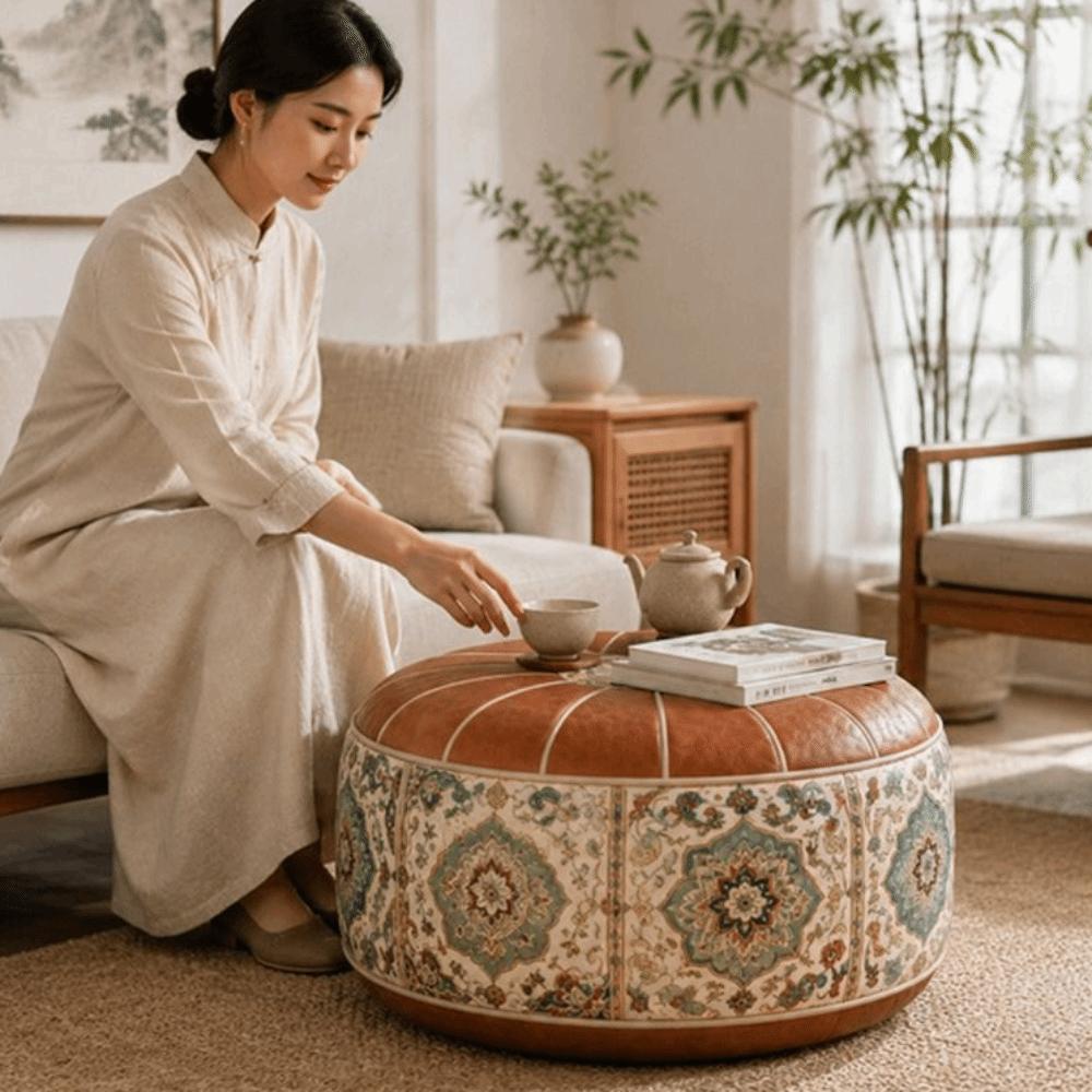 PU Leather Ottoman Pouf Foldable Storage Ottoman New Floor Seat Cushion Multipurpose Storage