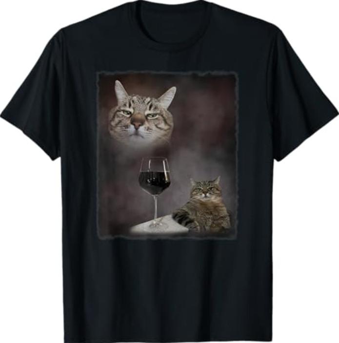 Funny Vintage Wine Cat Animal Meme 90s T-shirt