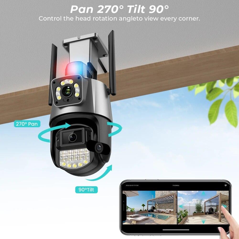 8MP 4K Wifi IP Camera Outdoor 4X Zoom Dual Lens Dual Screens PTZ Camera Ai Auto Tracking CCTV Surveillance Video Camera ICSEE
