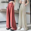 New Chinese Wide-legged Trousers Women's Pant Summer National Style Disc Button Elastic Waist Icy Drape Loose Thin Straight Casual Trousers