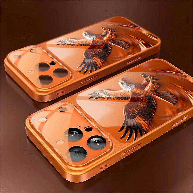 Orange business glass phone case suitable for iPhone 17 16 15 14 13 12 11 Pro/Max/Plus anti drop and shockproof back cover
