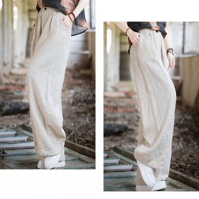 2025 Новые свободные повседневные брюки с высокой талией из хлопка и льна, брюки в стиле ретро с широкими штанинами