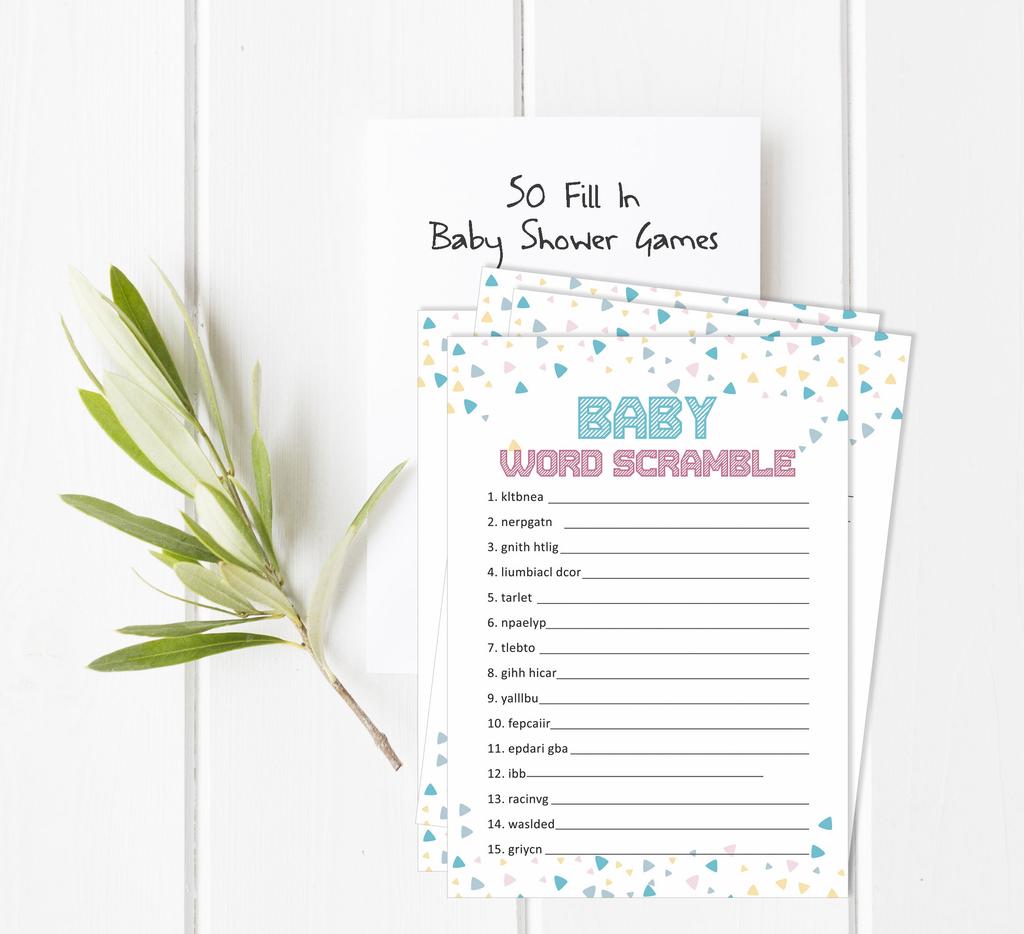 Inkdotpot Gender Reveal Baby Shower Game Set Of 50 BabyA AlphabetA ABCA Game Ita s A Boy Ita s A Girl Party