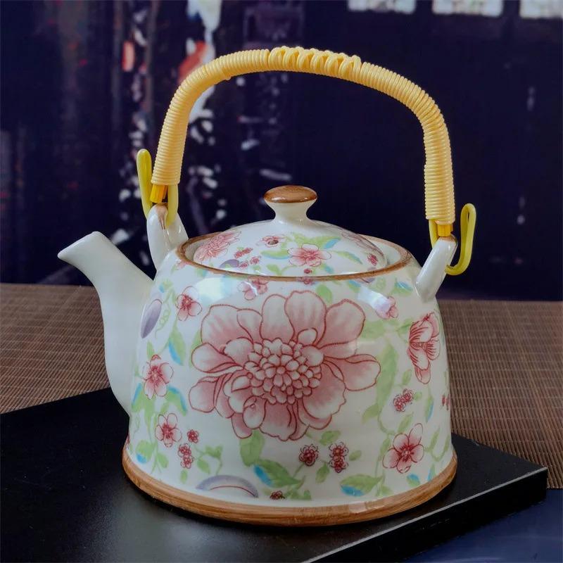 Бытовой фарфоровый чайник, керамический большой вместительный горшок для прохладной воды, большой синий и белый фарфоровый горшок с петлевой ручкой в ​​стиле ретро