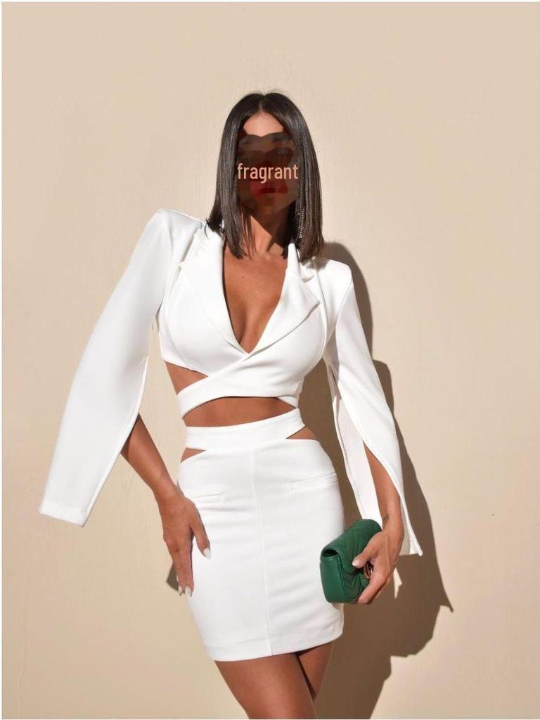 Chic European & American Women's White Long-Sleeve Dress Suit
