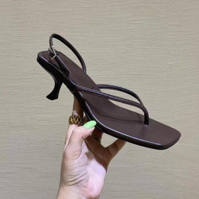 Сандалии женские летние французские на небольшом высоком каблуке с квадратным носком и ремешком сзади, без застежек, сандалии на высоком каблуке