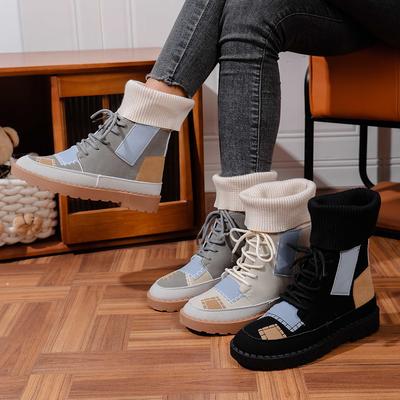 Ботильоны Мартина большого размера в стиле пэчворк, ботильоны до середины икры с вязаным воротником, с круглым носком