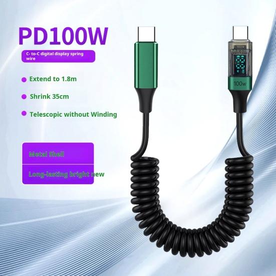 Charging Cord Spring Retractable Design 480Mbps High Speed PD100W Intelligent Display Fast Charging Data Cable