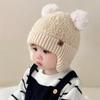 Cute Plush Ball Baby Earmuffs Cap Winter Warm Kids Ear Protection Hat Thicken Velvet Children Ski Bonnet 6-36M Toddler Beanies