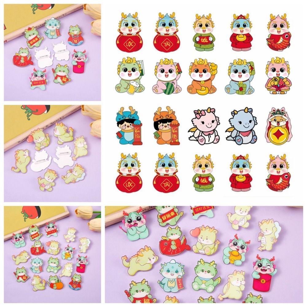 Flying Dragon Cartoon Dragon Brooch Lapel Pin Year Badge Pins Laser Acrylic Brooch  School Bag