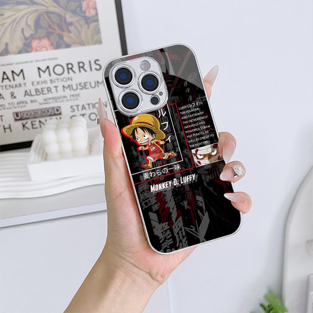 N198 Новый стильный чехол для телефона One Piece Luffy Anime для iPhone 16 15 Pro Max 8 Samsung S24 S23 A54 A35 Redmi Note 13 Pro Покрытая рамка Закаленное стекло Чехол