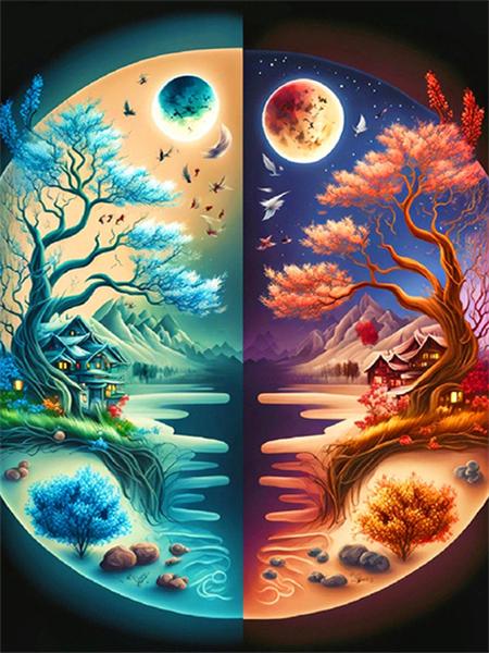 Коллекция алмазной живописи 2023 года «Пейзаж четырех сезонов» Квадратная/круглая вышивка Мозаика Лунный пейзаж Домашний декор
