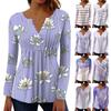 Женский топ весна-осень с плиссировкой на пуговицах и цветочным принтом с длинными рукавами