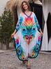 Printed Beach Dresses Viscose Kaftans for Women Summer Plus Size Loose Robe Holiday Living Room Bathing Suits