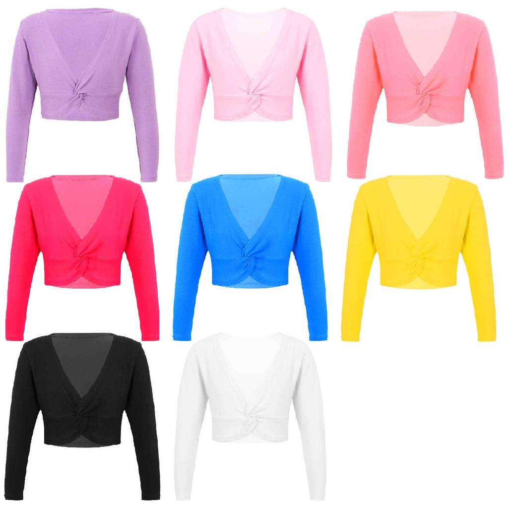 Девочки Длинный рукав V-образный вырез Узел спереди Однотонная Танцевальная куртка Длинный рукав Теплый Балетный костюм