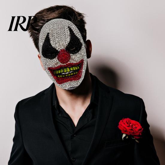 Sparkling Joker Mask Halloween Clown Rhinestone Mask, Creepy Full Face Masquerade Scary for Cosplay Costume Party
