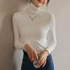 2024 Женский универсальный облегающий трикотажный топ с высоким воротником - Полувысокий воротник, длинный рукав для весны, осени, зимы.