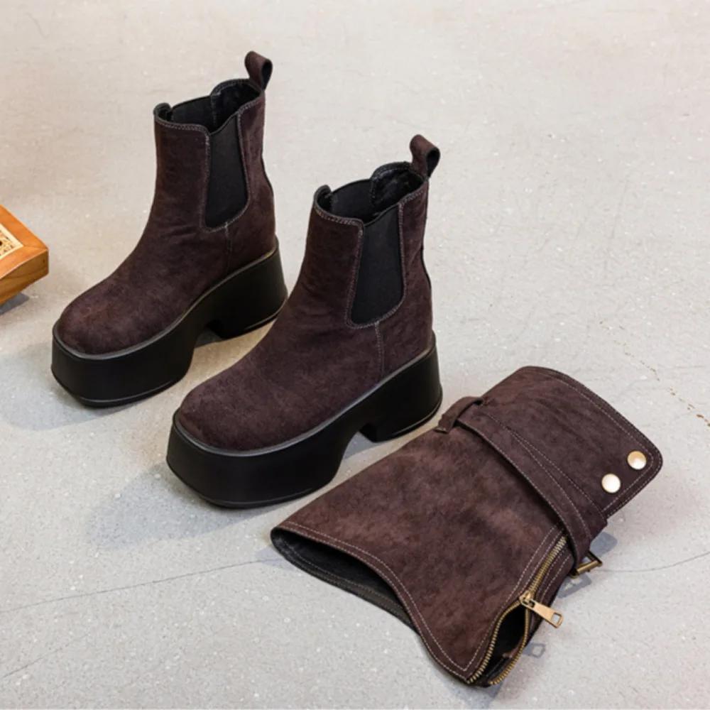 Брюки Сапоги Женская обувь Осень Зима Новинка Двухсекционные съемные короткие сапоги для женщин Модные сапоги на платформе Botas