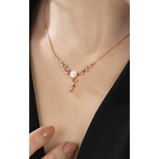 925 Sterling Silver Women's Ivy Model Magnolia Flower Necklace