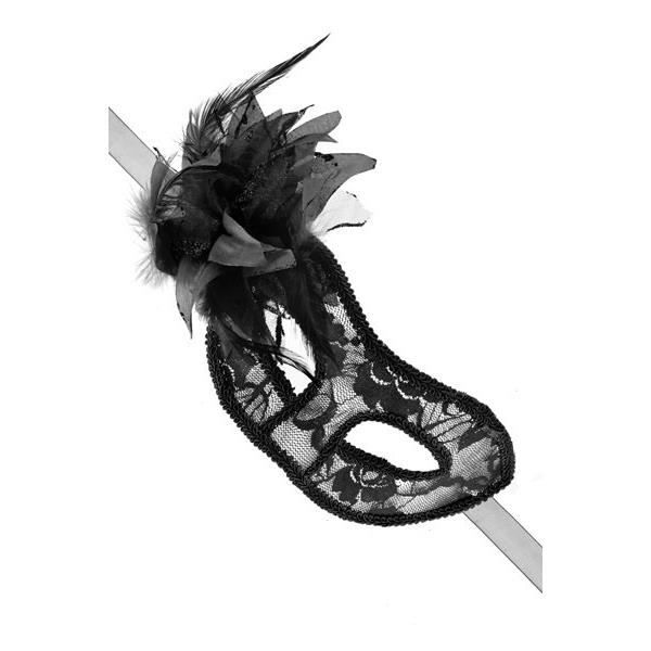 Masque - La Traviata - Noir - Élastique - Dentelle - Fleurs décoratives