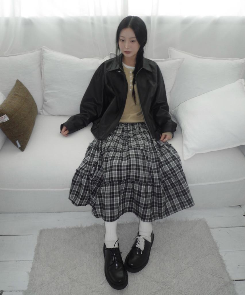 Mind Bridge Women [W] Black Leather Blouson Oversized Jumper